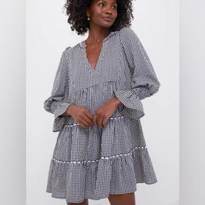 NWT POMANDER PLACE Navy Gingham Kenzo Dress Size Small Tuckernuck Long Sleeve